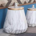 CosmoLiving by Cosmopolitan Modern Reflections 10 in. White and Gray Marble Ceramic Vase with Gold Rim thumbnail 1
