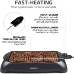 Ovente 1000W Portable Indoor Smokeless Grill, 13x10 inch Non-Stick Aluminum Grilling Plate, Copper thumbnail 4