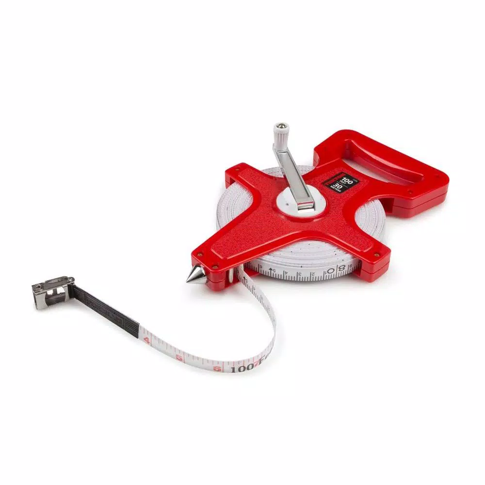 TEKTON 100 ft. (30 m) Fiberglass Tape Measure, Dual Scale, Weatherproof