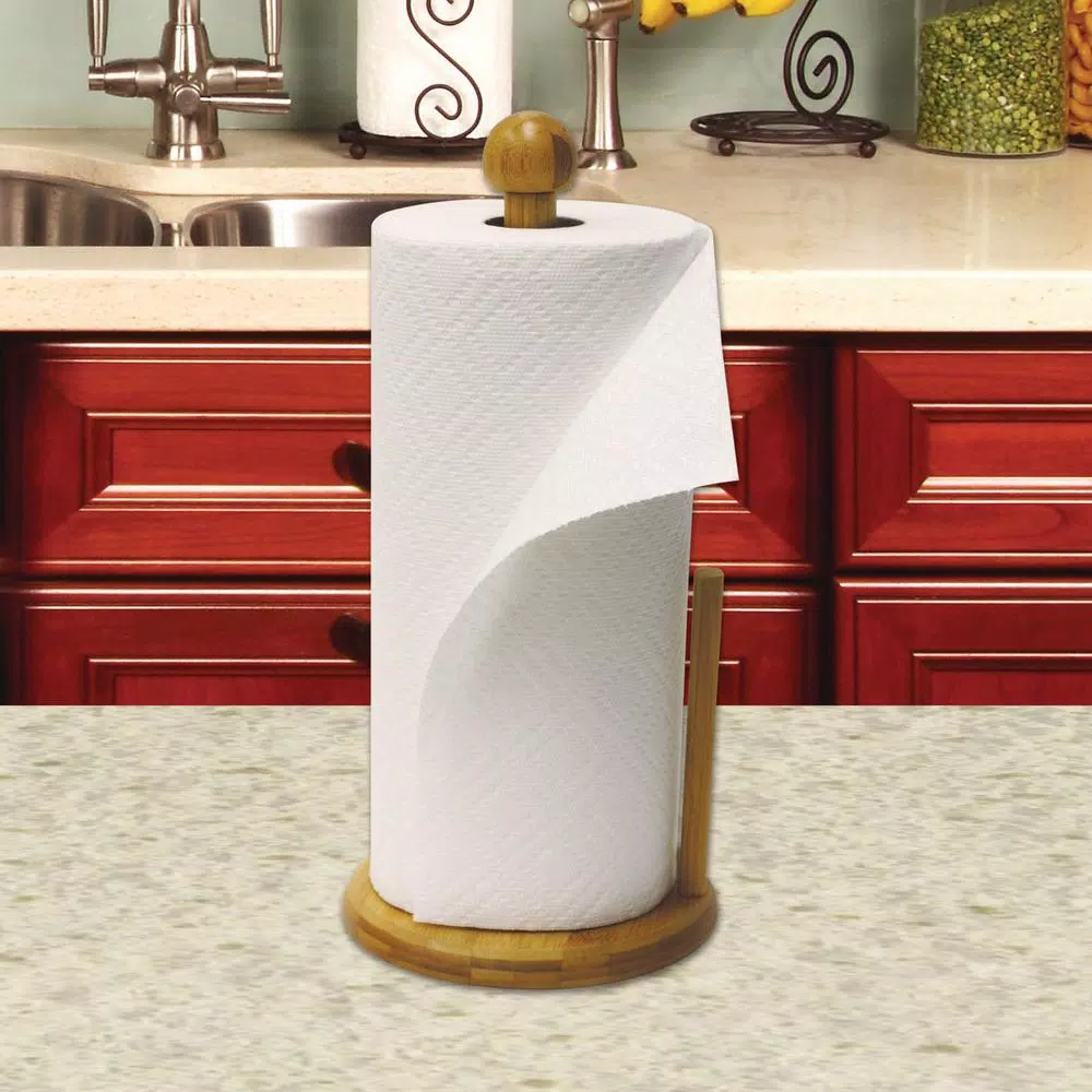 Home Basics Bamboo Paper Towel Holder - Natural Honey Finish Vertical Stand