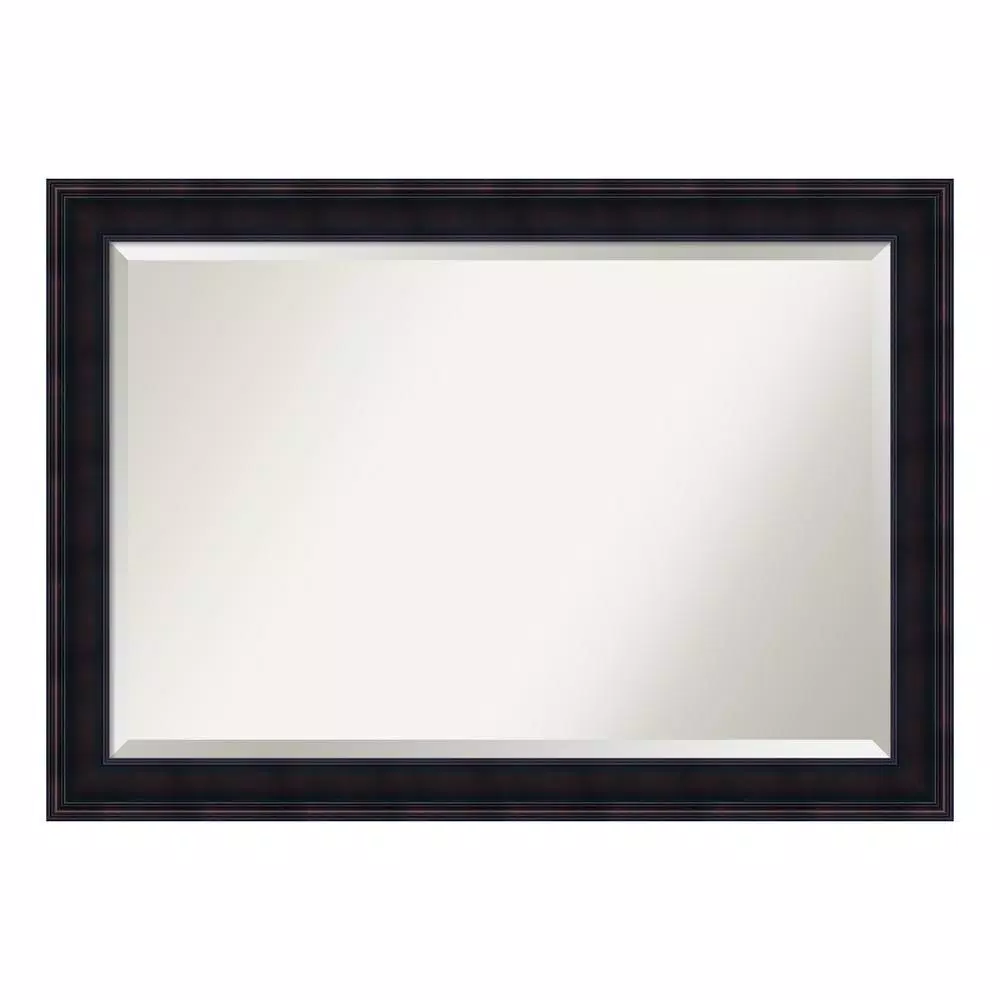 Amanti Art Annatto 41 in. W x 29 in. H Mahogany Wood Framed Beveled Edge Bathroom Vanity Mirror