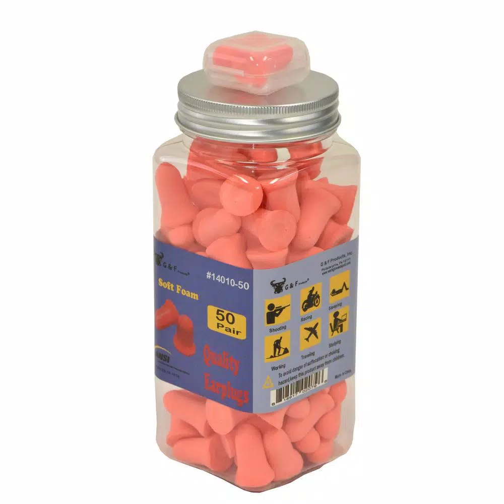 G & F Products Premium Foam Ear Plugs, 34dB NRR Sound Blocking Hearing Protection, 50 Pairs with Travel Case