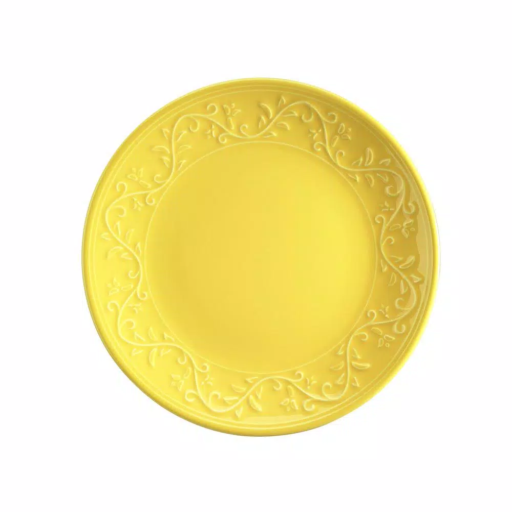 Unbranded Kutahya Ivy Collection 16-Piece Yellow Embossed Earthenware Dinnerware Set, Service for 4