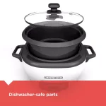 BLACK+DECKER 3-Cup White Electric Rice Cooker with Steaming Basket and Non-Stick Pot thumbnail 8