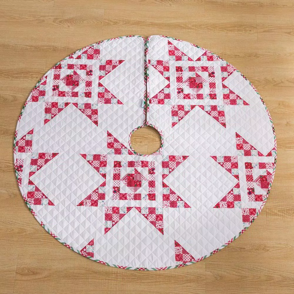 Country Living Angelina 48 in. Reversible Quilted Tree Skirt, Red and White Patchwork Star