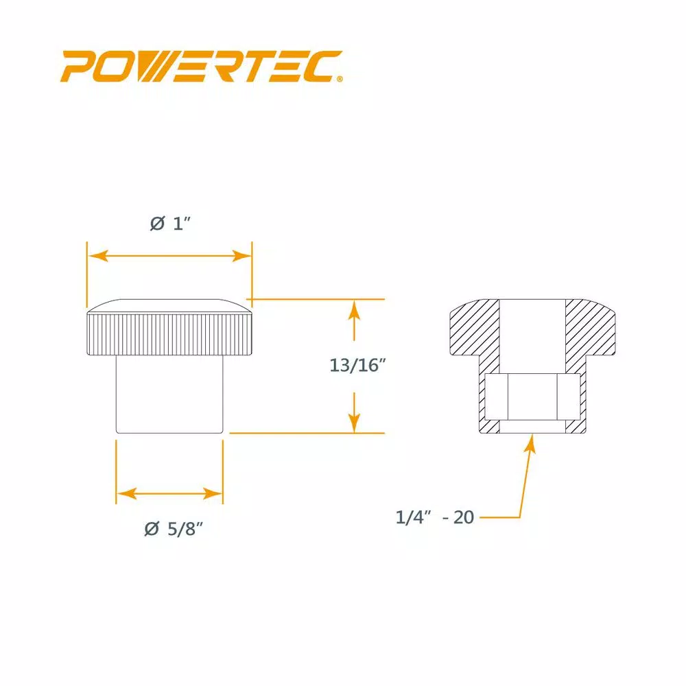 POWERTEC 1/4 in.-20 Round Thru Knob, 5-Pack