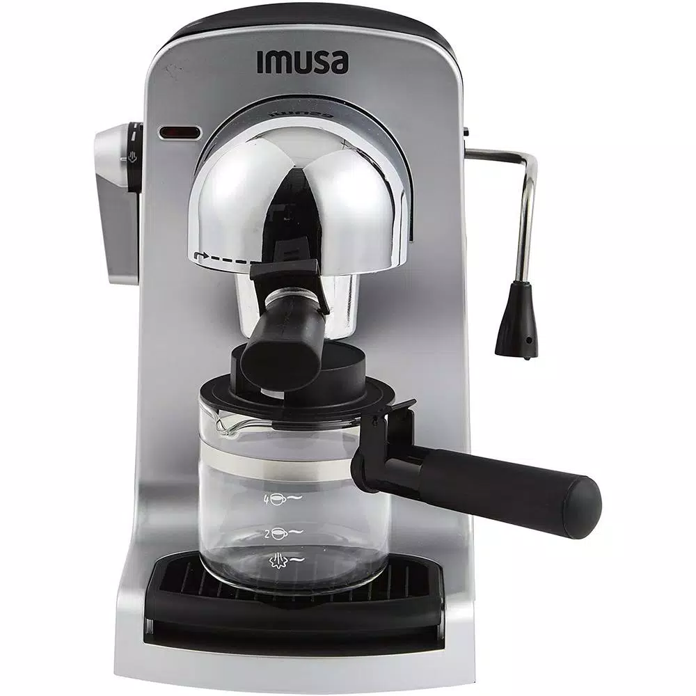 IMUSA 4-Cup Espresso and Cappuccino Maker with Milk Frother, 800W, Grey