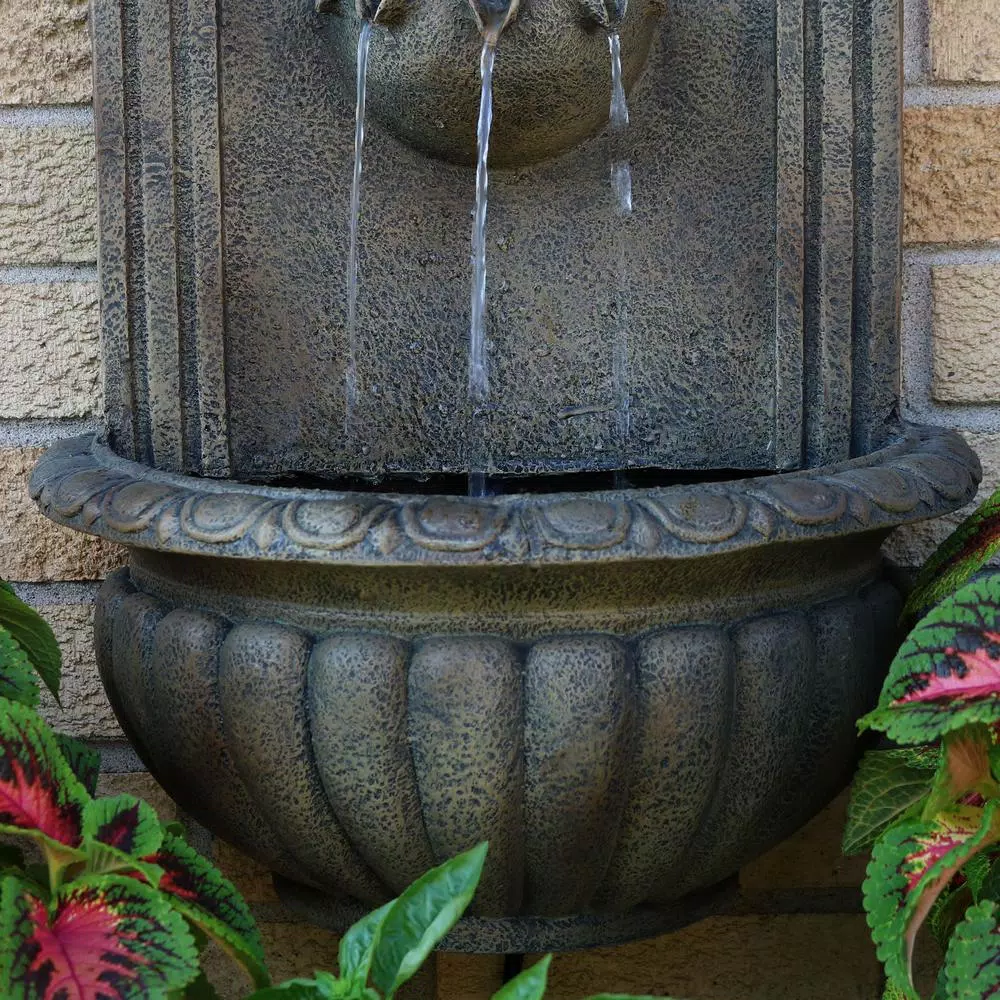 Sunnydaze Decor Florence Florentine Stone Electric Outdoor Wall Fountain, Gold