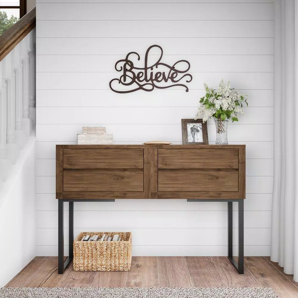 Lavish Home "Believe" Metal Cutout Wall Decor - Distressed Dark Brown Rustic Sign