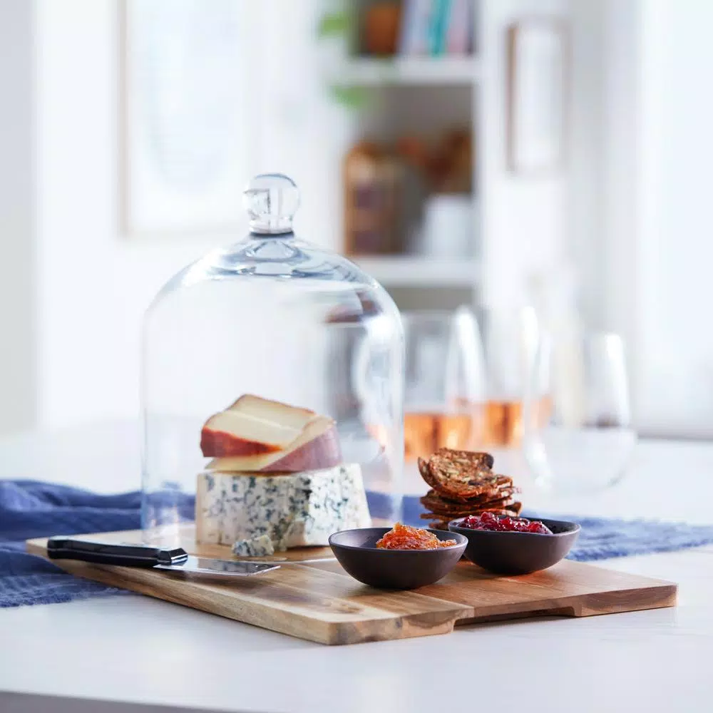 Libbey Acaciawood 5-Piece Cheese Board Serving Set with Glass Dome and Ceramic Bowls