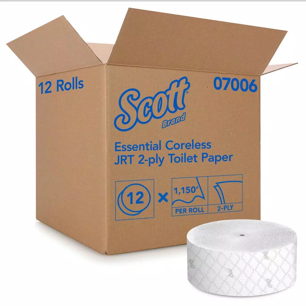 Scott Jumbo Roll White 2-Ply Coreless Toilet Paper, 12 Rolls Per Carton