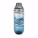 IMAX Delphia Blue Large Artisan Glass Floor Vase - Hand-Fired Marblesque Cylinder Design thumbnail 1