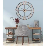 Utopia Alley 28" Oversized Roman Numeral Wall Clock - Rustic Multi-Tone Wood & Metal thumbnail 5