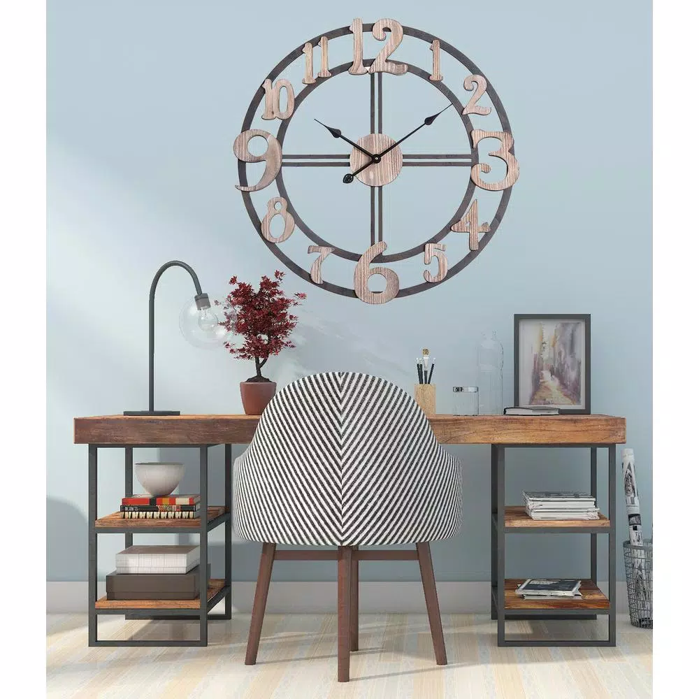 Utopia Alley 28" Oversized Roman Numeral Wall Clock - Rustic Multi-Tone Wood & Metal