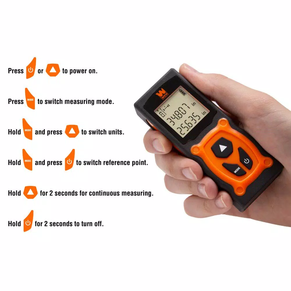 WEN 120-Foot Digital Laser Distance Measure with Backlit LED Screen
