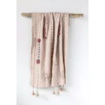 3R Studios Pink Cotton Decorative Throw Blanket with Applique, Pom Poms and Tassels thumbnail 2