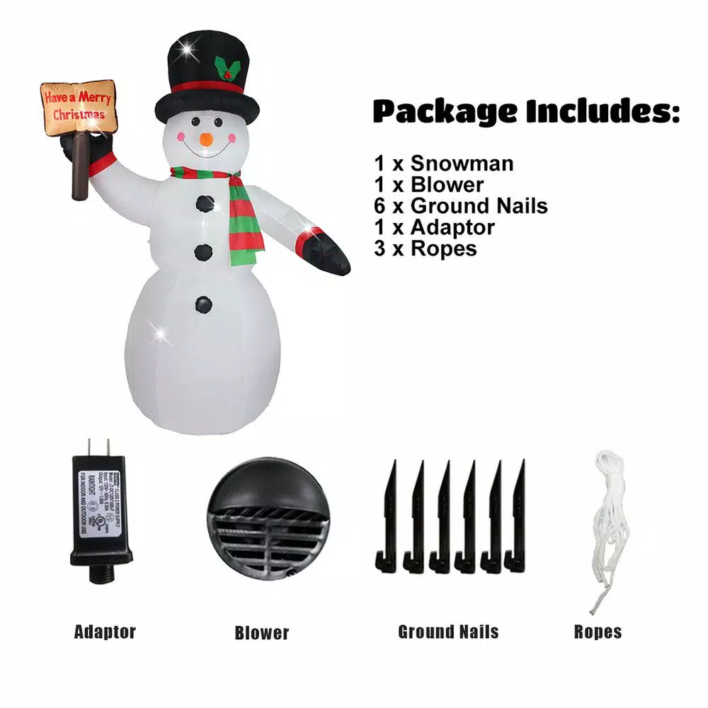 JOYDECOR 8 ft. Pre-Lit LED Snowman Christmas Inflatable with Board for Outdoor Holiday Decor