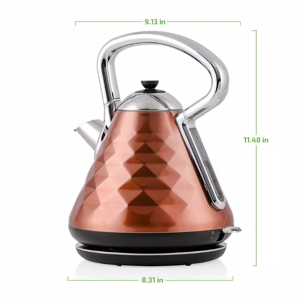 Ovente Cleo Collection 1.7L Copper Electric Kettle, 1500W Stainless Steel Tea Kettle with Auto Shut-Off