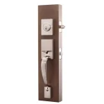 Copper Creek Craftsman Satin Stainless Front Door Handleset with Left-Hand Scandinavian Lever Trim thumbnail 2