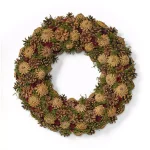 Noble House 18.5 in. Natural Brown Artificial Christmas Wreath with Pine Cones and Green Moss Accents thumbnail 1