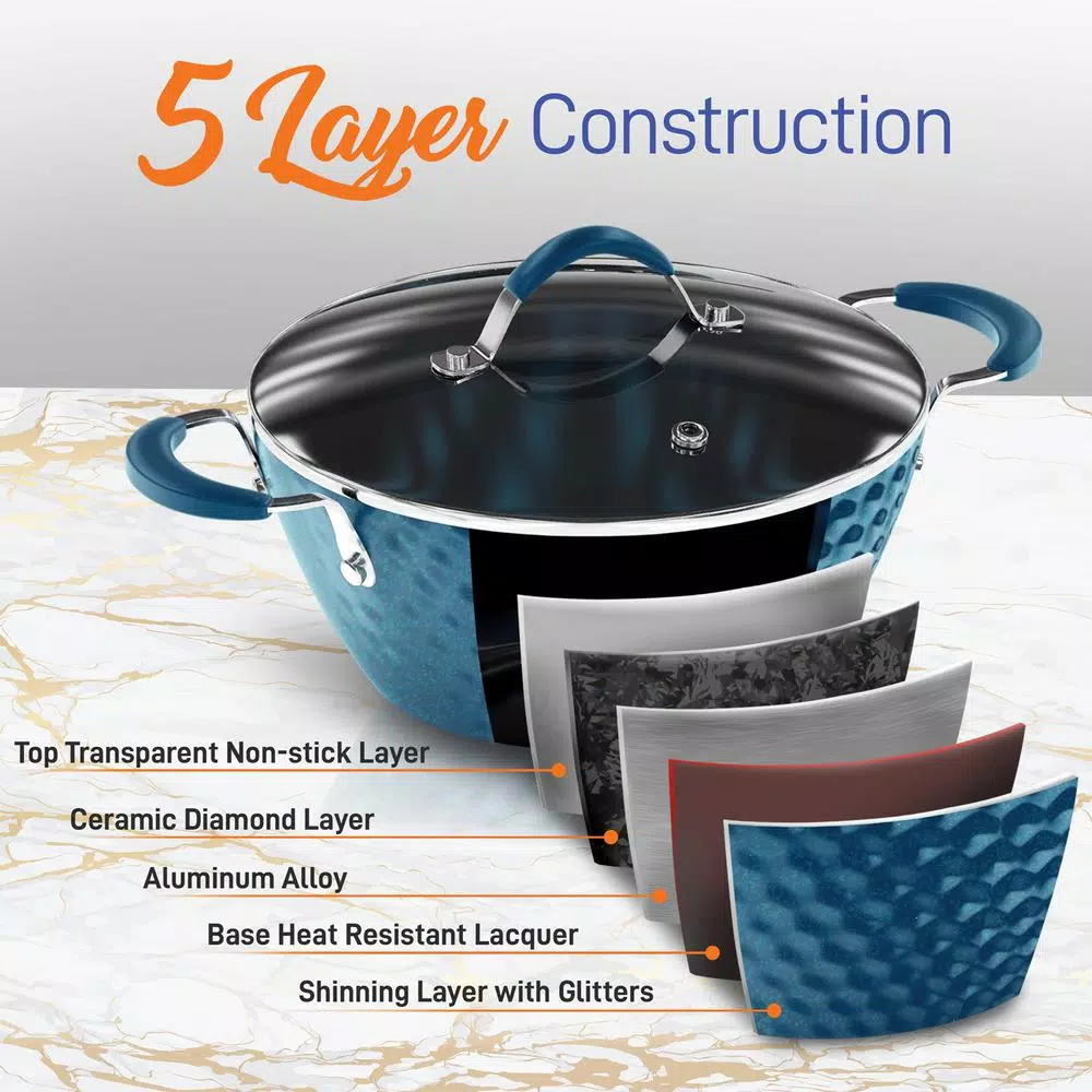 NutriChef Blue Diamond Ceramic 11-Piece Nonstick Aluminum Cookware Set