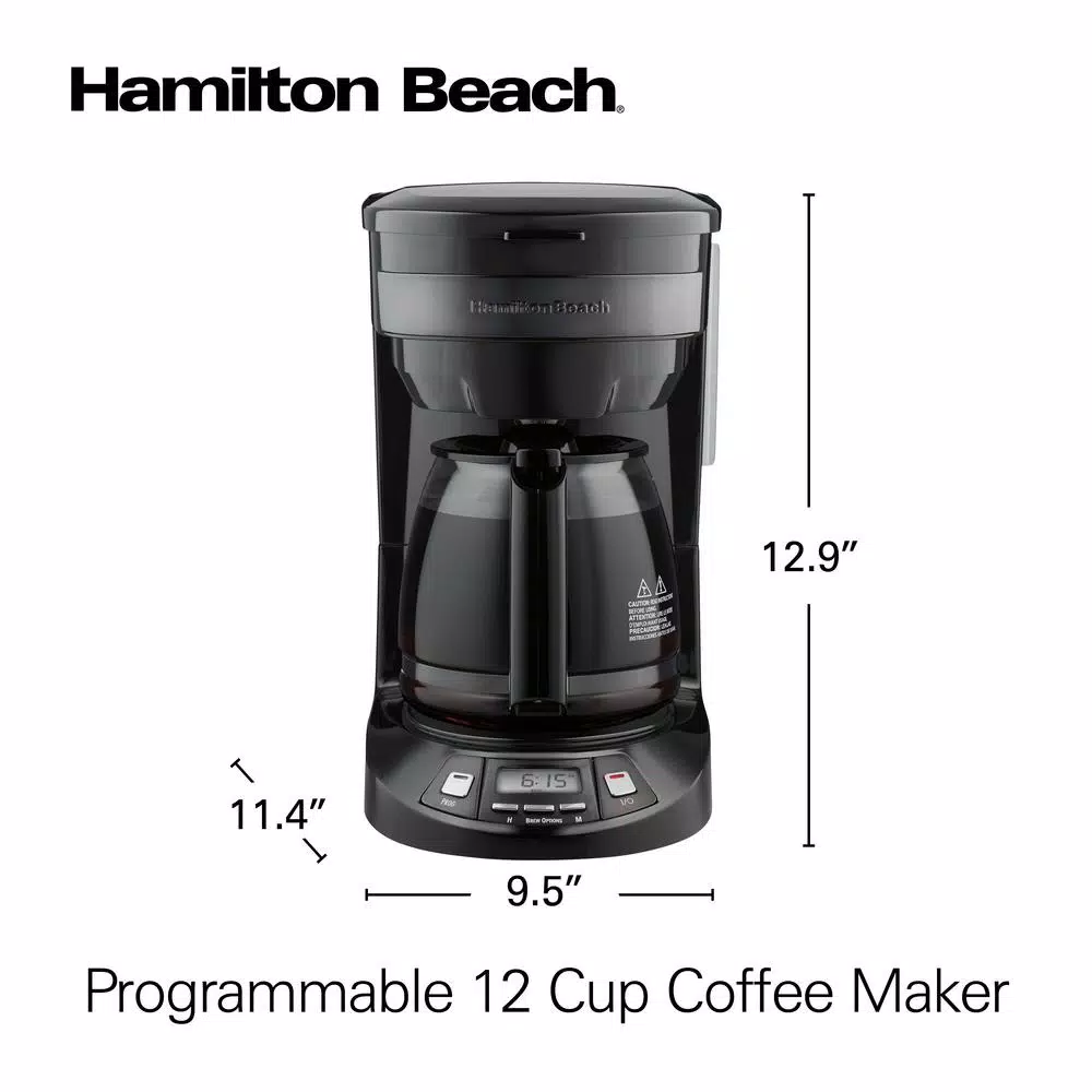 Hamilton Beach 12-Cup Programmable Drip Coffee Maker with Black Stainless Steel Accents