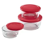 Pyrex 6-Piece Round Glass Food Storage Set with Red Lids thumbnail 1