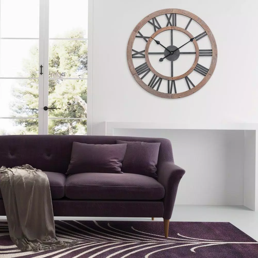 Utopia Alley 24-inch Oversized Roman Numeral Wall Clock - Multi-Tone Wood & Metal