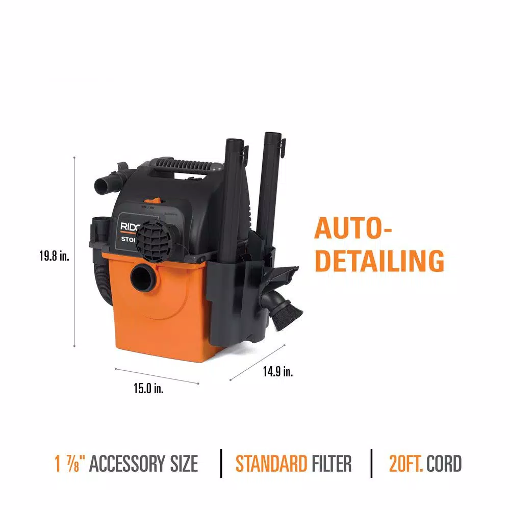 RIDGID 5 Gal. 5.0 Peak HP Portable Wall-Mountable Wet/Dry Shop Vacuum