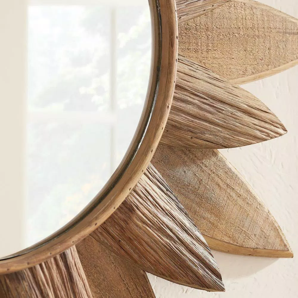 Home Decorators Collection Sunburst Art Deco Accent Mirror, Brown Antiqued Wood, 33.8 in.