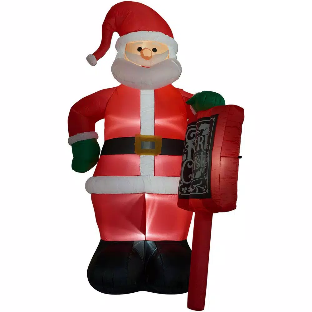 Fraser Hill Farm 10 ft. Santa Claus with Sign Christmas Inflatable with White Lights