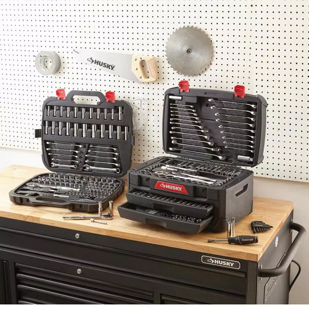 Husky 268-Piece Mechanics Tool Set with 1/4 in, 3/8 in, and 1/2 in. Drive Ratchets and Sockets