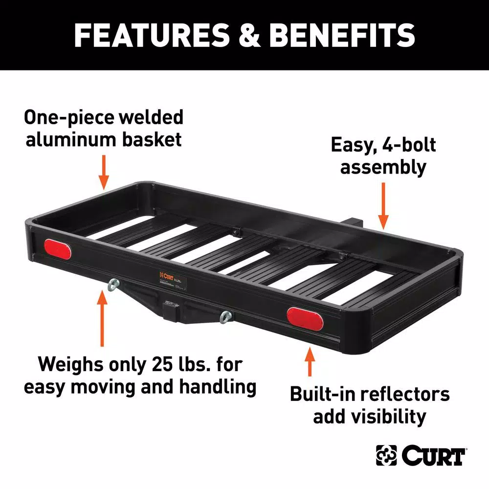 CURT 500 lb. Capacity Aluminum Basket Style Hitch Cargo Carrier, 2 in. Receiver, 49 in. x 22 in.