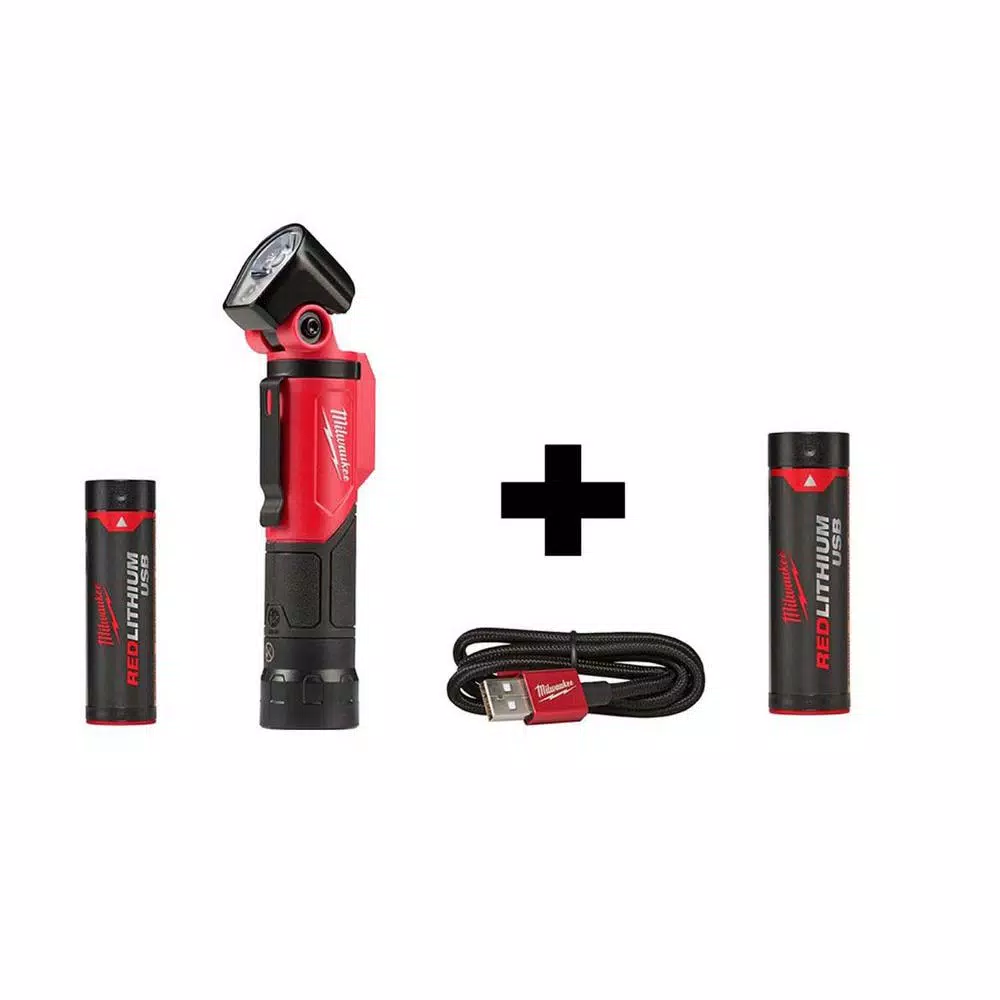 Milwaukee 500 Lumen LED Pivoting Rechargeable Flashlight with 2 REDLITHIUM USB Batteries