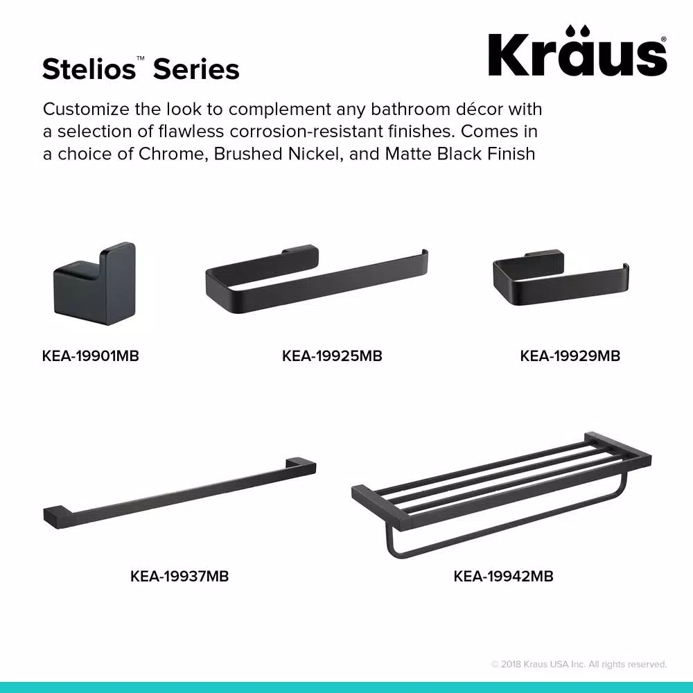 KRAUS Stelios Matte Black Solid Brass Robe and Towel Hook