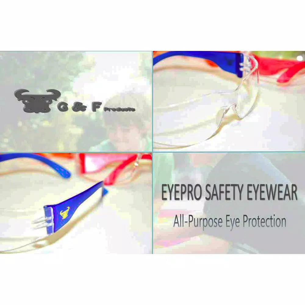 G & F Products EyePro Clear Lens Safety Goggles, Impact & Ballistic Resistant, 6 Colors (12-Pack)
