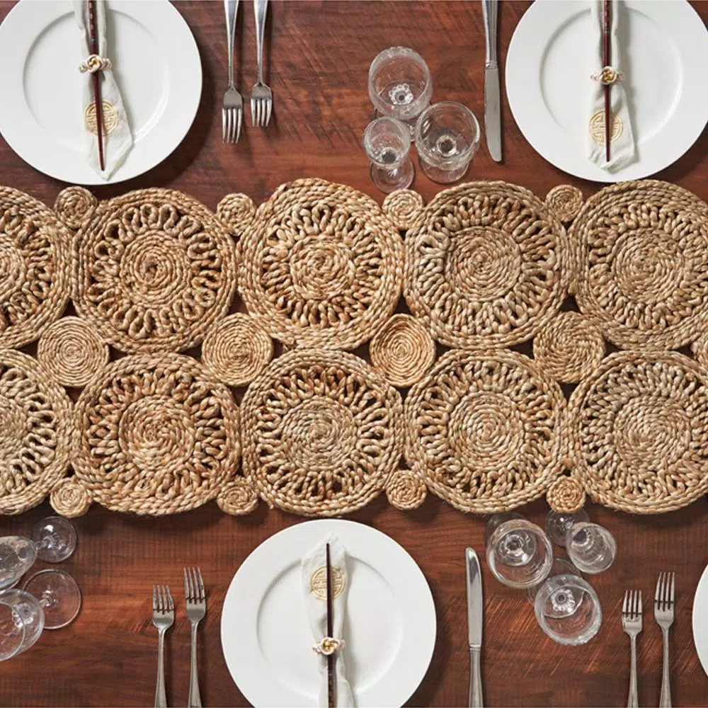 LR Resources Natural Jute Rectangle Indoor Table Runner, 16 in. x 80 in., Bohemian Farmhouse Style