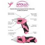 Apollo 135-Piece Home Tool Kit with 3.6V Cordless Screwdriver in Pink thumbnail 6