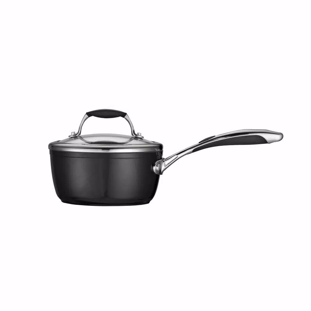 Tramontina Gourmet Ceramica Deluxe 1.5 qt. Aluminum Ceramic Nonstick Sauce Pan with Glass Lid, Metallic Black