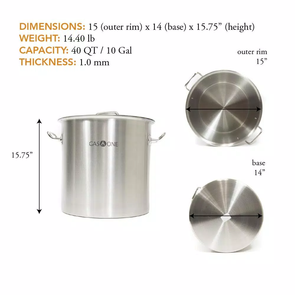 Gas One 40 Qt. Stainless Steel Stock Pot Set with Lid and Steamer Rack