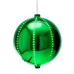 Alpine Corporation 13 in. Green Hanging Christmas Ball Ornament with 240 Chasing LED Lights thumbnail 1