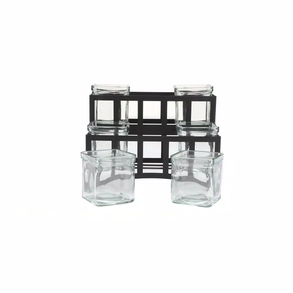 Mind Reader 6-Compartment 2-Tier Black Metal Condiment Server with 6 Removable 8 oz. Glass Jars