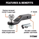 CURT Forged Steel Ball Mount, 2 in. Shank, 2 in. Drop, 15,000 lbs. Capacity, 2-5/16 in. Ball thumbnail 3