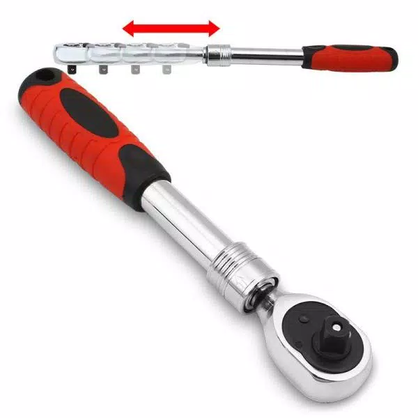 Stark 1/4 in. 72-Tooth Telescopic Extendable Ratchet with Soft Grip Handle, Chrome Vanadium Steel