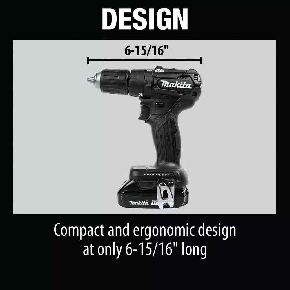 Makita 18V LXT Sub-Compact Brushless 1/2 in. Hammer Driver-Drill Kit with 2x 2.0Ah Batteries and Charger