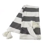 LR Home Metty Charcoal and Ivory Bold Striped Tasseled Cotton Throw Blanket thumbnail 1