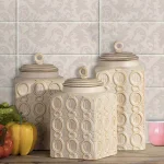 Benjara Dreanna 3-Piece White Ceramic and Mango Wood Canister Set with Distressed Cream Finish thumbnail 1