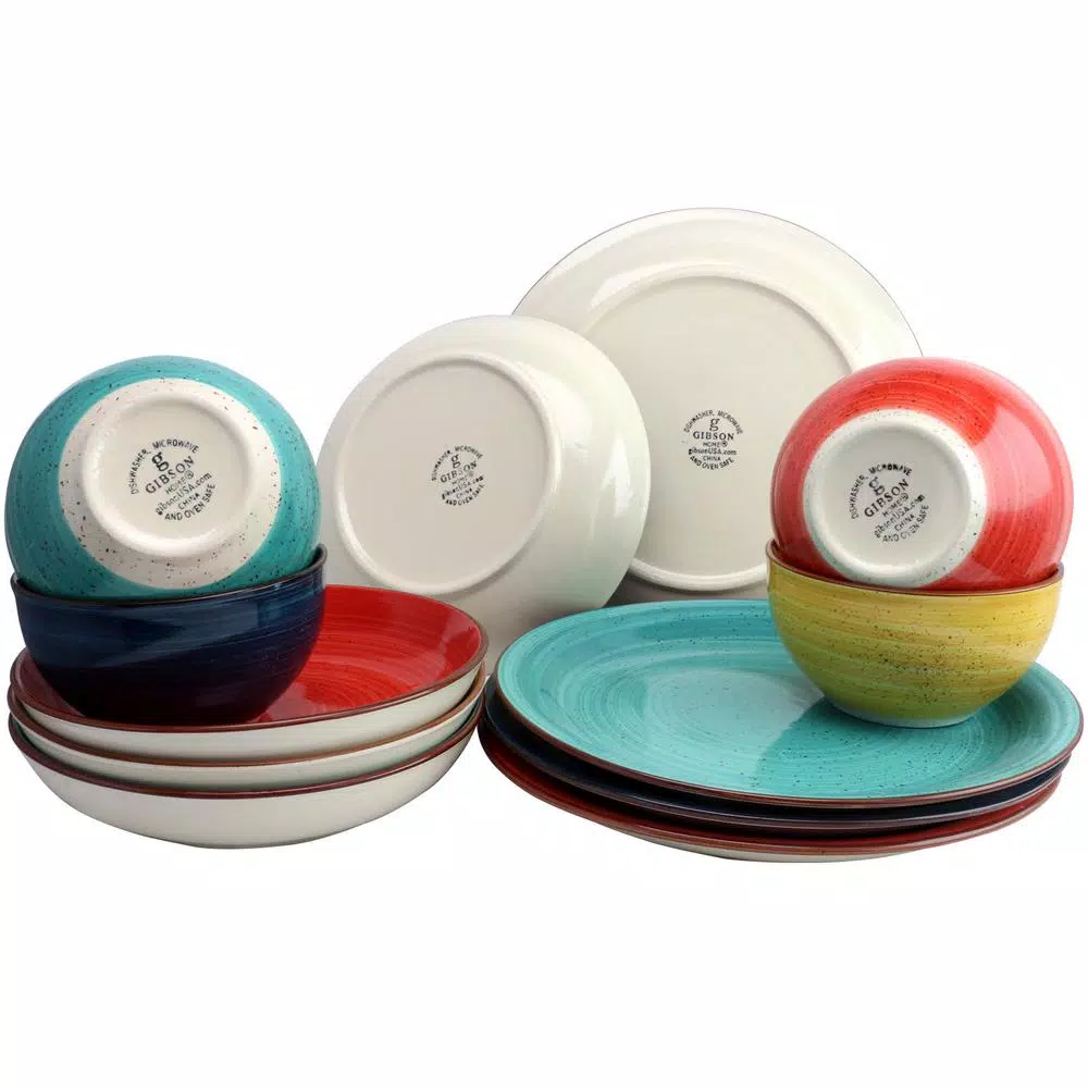 Gibson Home Color Speckle 12-Piece Stoneware Dinnerware Set, Service for 4