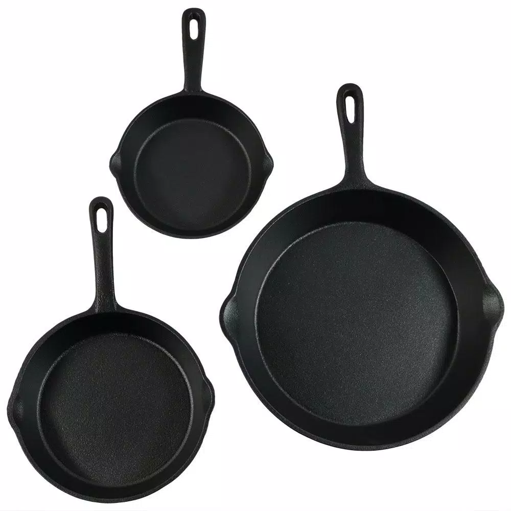 Sunnydaze Decor 3-Piece Cast Iron Skillet Set, Pre-Seasoned Black Cookware