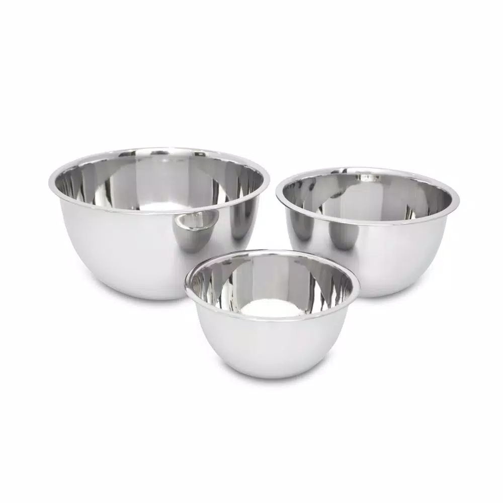 Unbranded 3-Piece Stainless Steel Mixing Bowl Set, 5.2 Qt, 3.25 Qt, 1.25 Qt